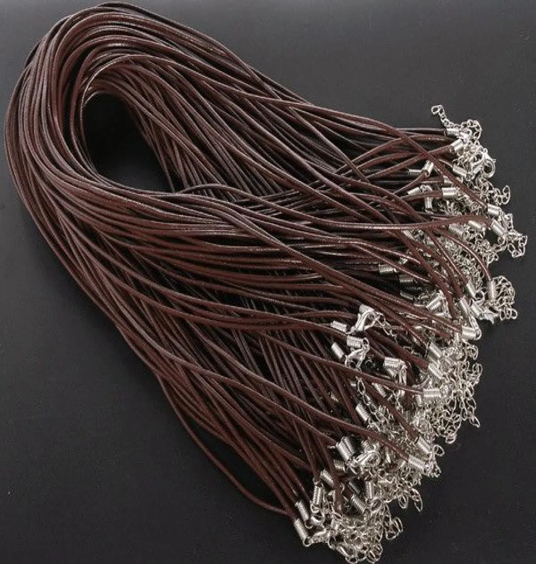 MIC NEW 100PCSLOT COFFEE REAL LEATHER NECKLABES CORD W CLASPS 185quot smycken Fynd komponenter4387452