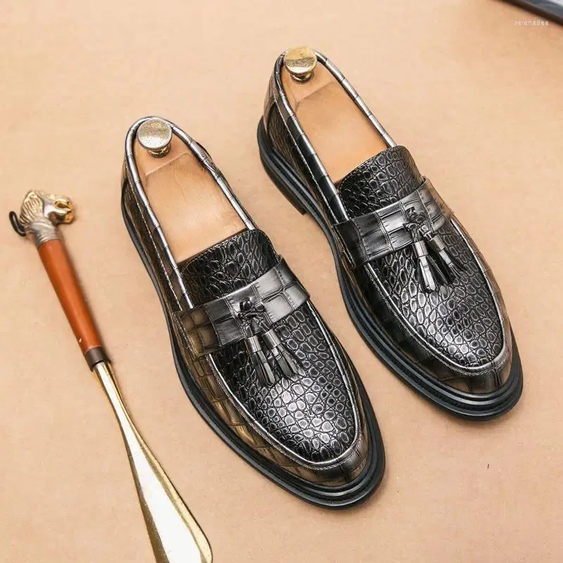 Dress Shoes 2024 Men Handgemaakte Loafers Crocodile Patroon Silver Flats Leather Oxfords Formele Zapatos HOMBRE A137