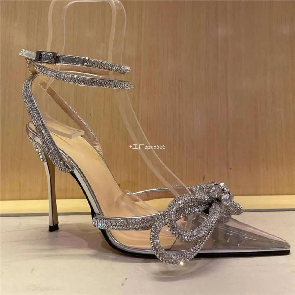 Sandals Shoes Bow Tie High Heels, Transparent Internet Celebrity Style Design Sense, Niche Rhinestone Sandals, Women's Slim Heels