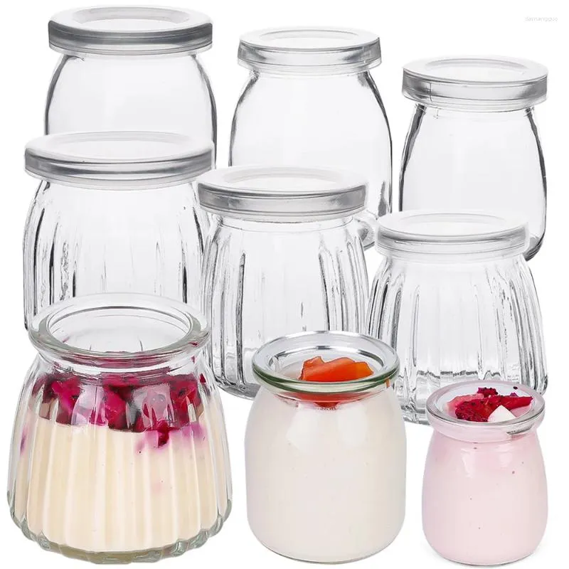 Opslagflessen mini pudding potten schattig wensende glazen flesjes kopjes met deksel hoge temperatuur resistent zelfgemaakte jam jar yoghurt container