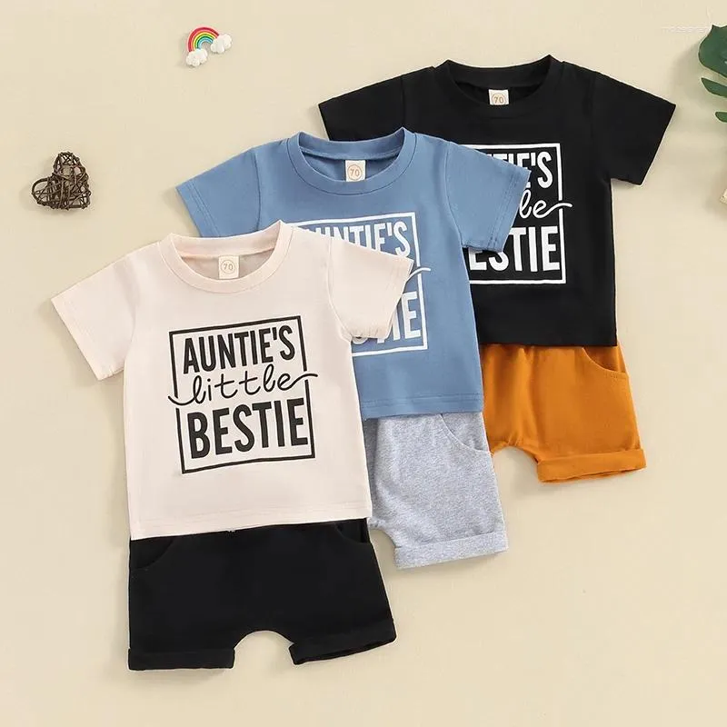 Kläderuppsättningar Småbarn Infant Baby Boys Summer Outfits Letter Print Kort ärm T-shirts Toppar och shorts Set 2st kläder