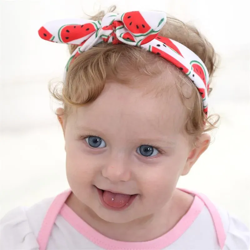 Baby Girls Hair Accessories Headband Infant Fruit Bows Newborn Rabbit Ear Watermelon Soft Ribbon Children Kids Headwear