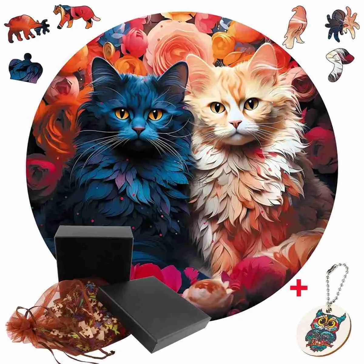 3D Bulmacalar Gizemli Kedi Hayvan Jigsaw Buzaklar Yetişkinler Yaratıcı Ahşap DIY El Sanatları Doğum Günü Hediyesi Renkli Ebeveyn-Çocuk Eğitim Oyuncakları 240419