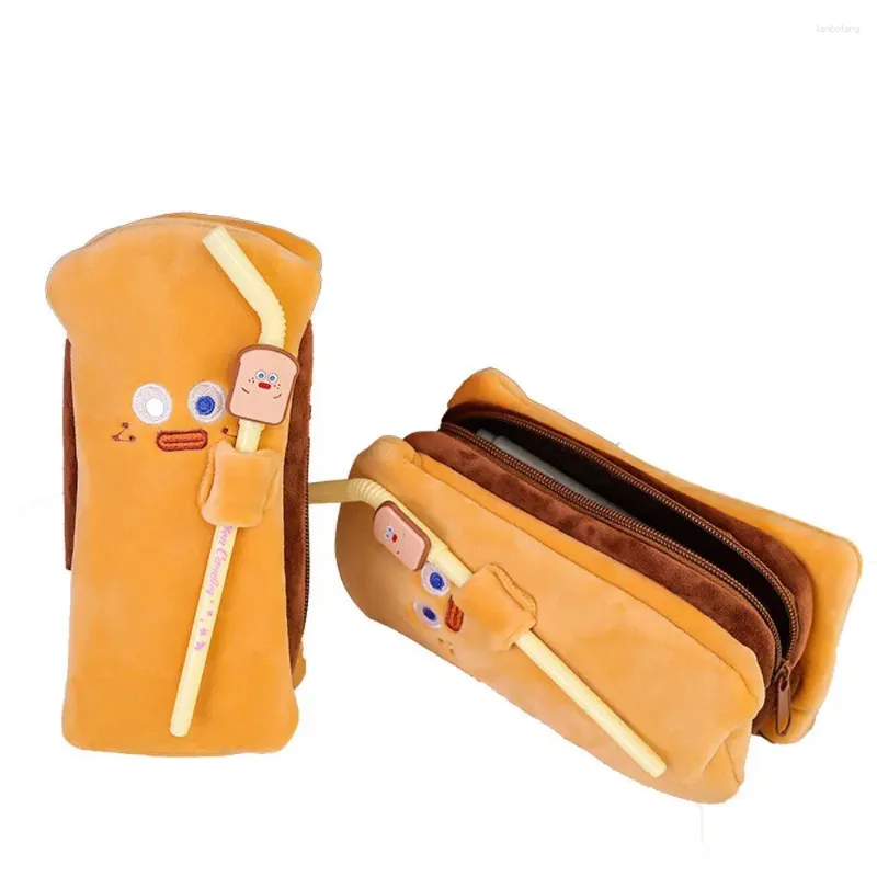 Capacity Kids Gift Organizer Bag Pencase School Stationery Cartoon Pencil Case Plush Toast Bread Pen