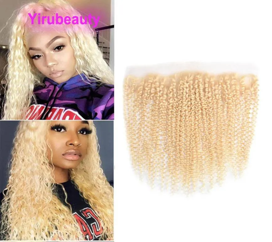 Peruvian Human Hair 13x4 dentelle frontale avec des cheveux bébé blonde 613 Curly de vague profonde 13 par 4 boucles frontales crépues yirubeauty3107889