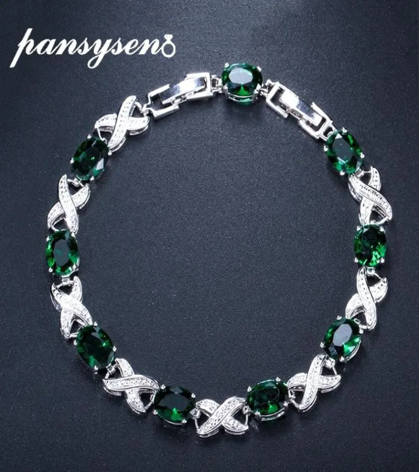 Pansysen Women Party Charm Braclets Real Silver 925 Jewelry Emerald Sapphire Amethyst Bracelet Feam Whole Anniversary Gift 158476495901