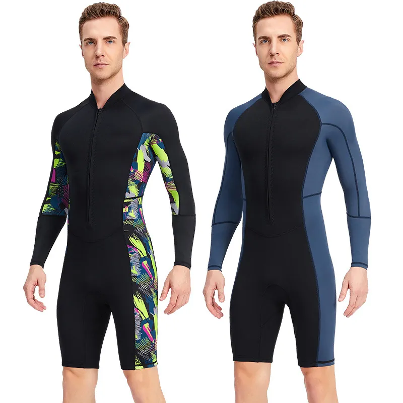 Długie rękawy nurkowe dla mężczyzn Krótkie wtisu z przodu z rurką z rurką Surfing pływanie 1,5 mm Lycra Sunscreen Swimsuit