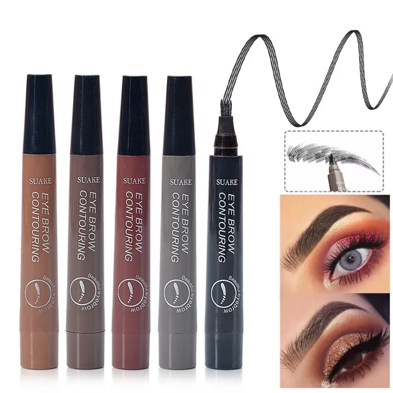 Enhancers Women's Fashion 4Fork Liquid Eyebrow Pencil Pen Tips 5 Färger Eye Brow Contouring Makeup Tattoo Fine Sketch Cosmetic