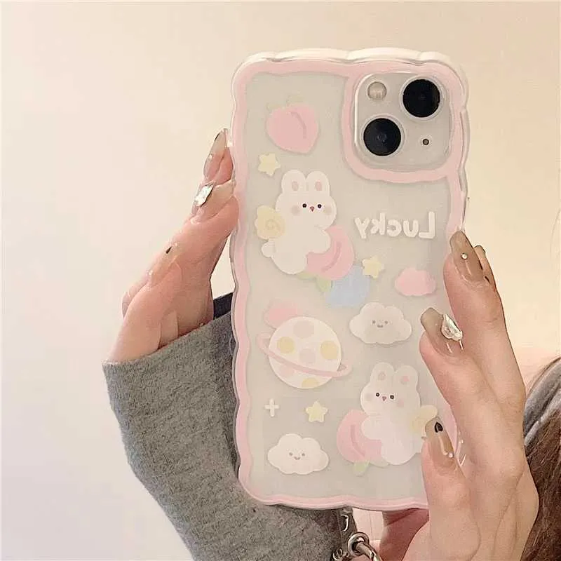 Cell Phone Cases Cute Rabbit Soft Wave Phone Case Suitable for iPhone 11 Phone Case iPhone 14 Pro Max 15 Pro 13 Mini 12 Xsmax X XR 7 8 14 15 Plus SE 2020 Funda J240418