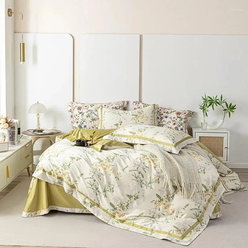 Bedding Sets Luxury Egyptian Cotton Flower Print Set Duvet Cover Linen Fitted Sheet Pillowcases Home Textile