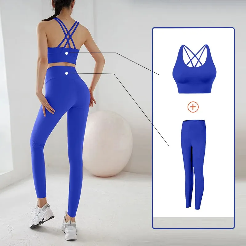 Set di yoga reggiseno sportivo femminile e leggings jogging a 2 pezzi set yoga sports women set vestiti vestiti sportivi vestiti 240407