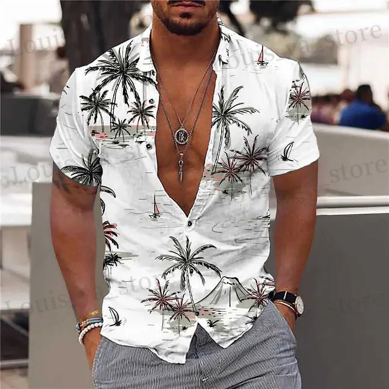 Camisas casuais masculinas 2023 Cirtas de coco TR para homens 3D Mens Hawaiian Shirt Beach 5xl Short Slve Tops Tam camiseta Man blusa Camisa T240419