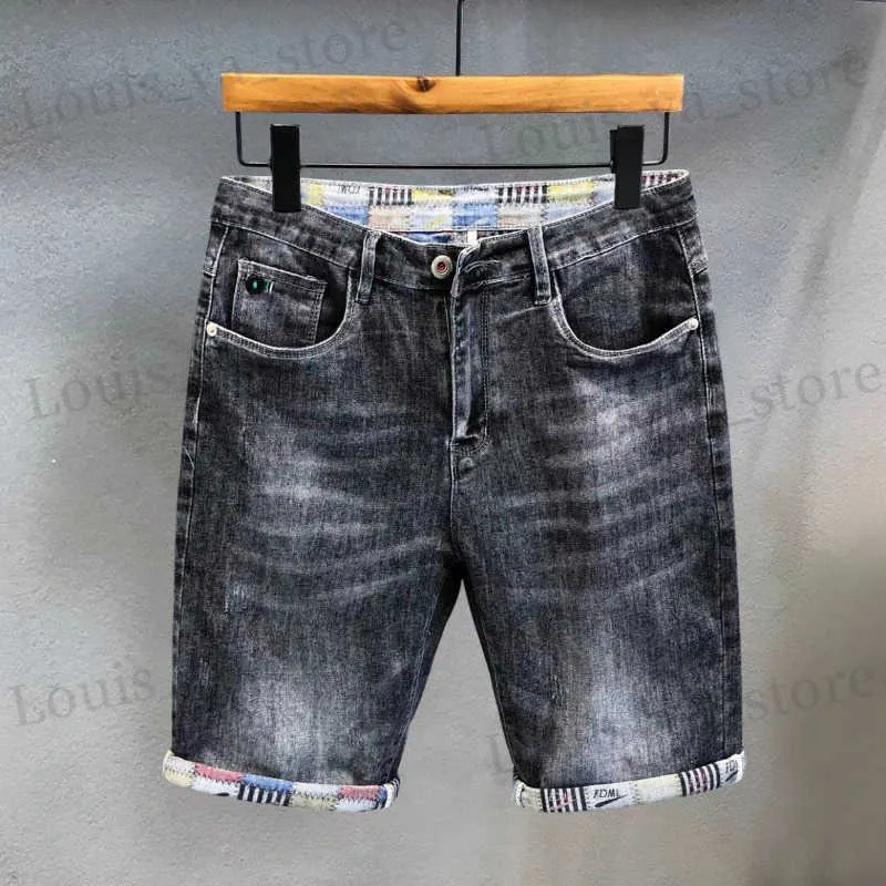 Calça de jeans curto masculino para homens Baggy jorts y2k thin strtwear estriado coreano moda man shorts originais cowboy retro luxo t240419