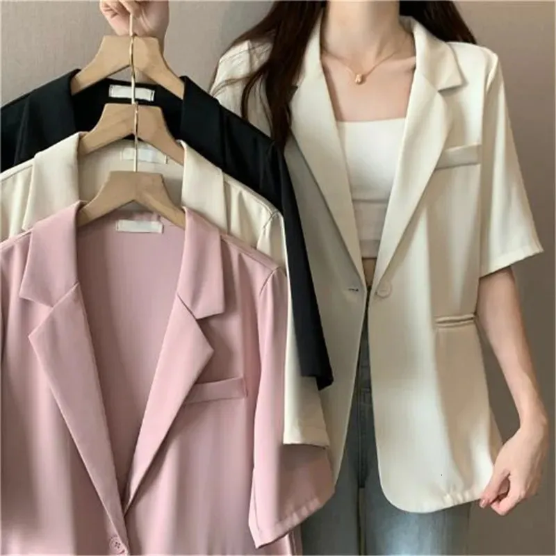 Costume mince top version coréenne veste vestiaire décontractée en vrac ajustement à manches courtes Blazers pour femmes Black Blazer 240417