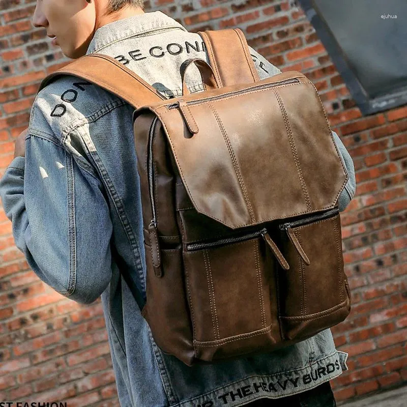 Rugzak mode man vintage retro pu lederen mannen tiener rugzakken mannelijke grote capaciteit schoolbag heren heren