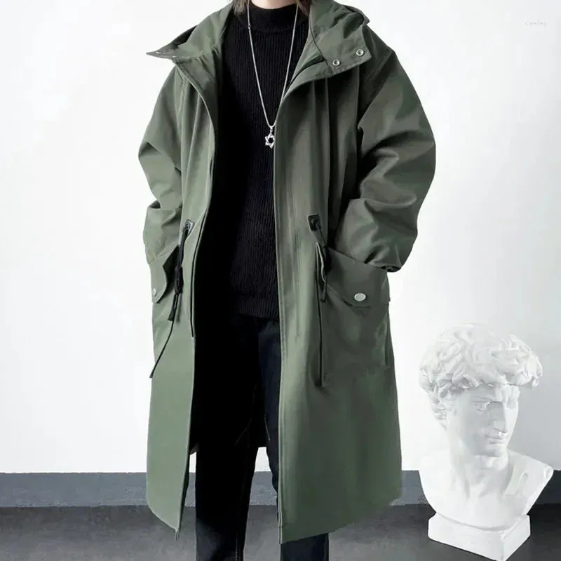 Trench Coats Men 2024 Spring Autumn Army Green Windbreaker Fashion