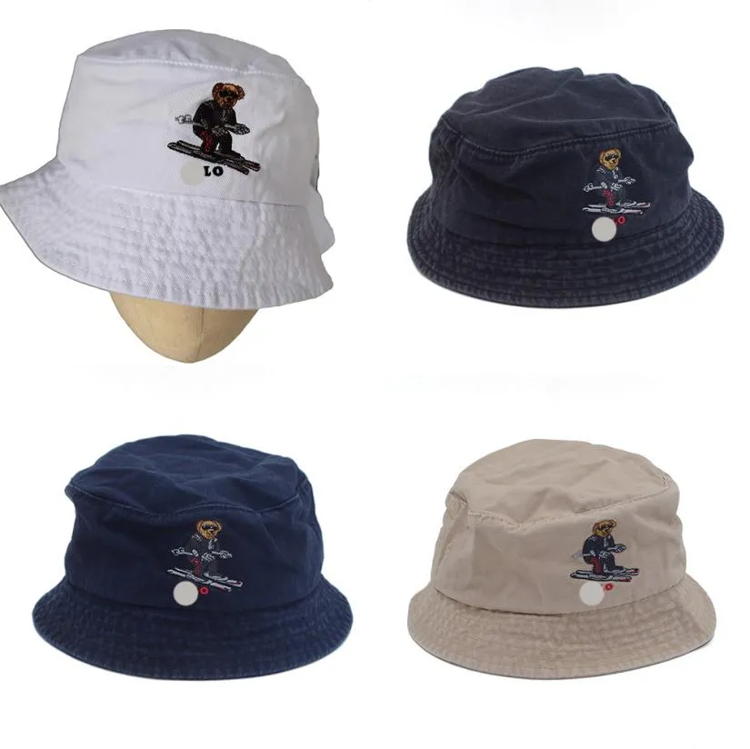 Seau chapeau hommes femmes 4 couleurs broderie seau chapeau ski ski bear bear ours casquette de capuche vintage ne nouveau avec tag whole6530032