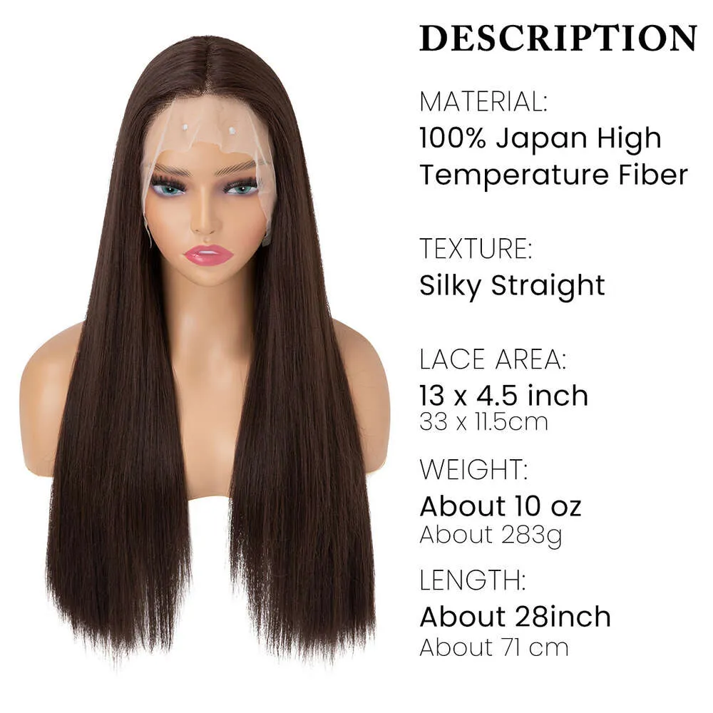 parrucche ricci umane parrucca da donna divisa capelli lunghi dritti simulazione liscia in pizzo anteriore in fibra di fibra di fibra di pizzo parrucche in pizzo