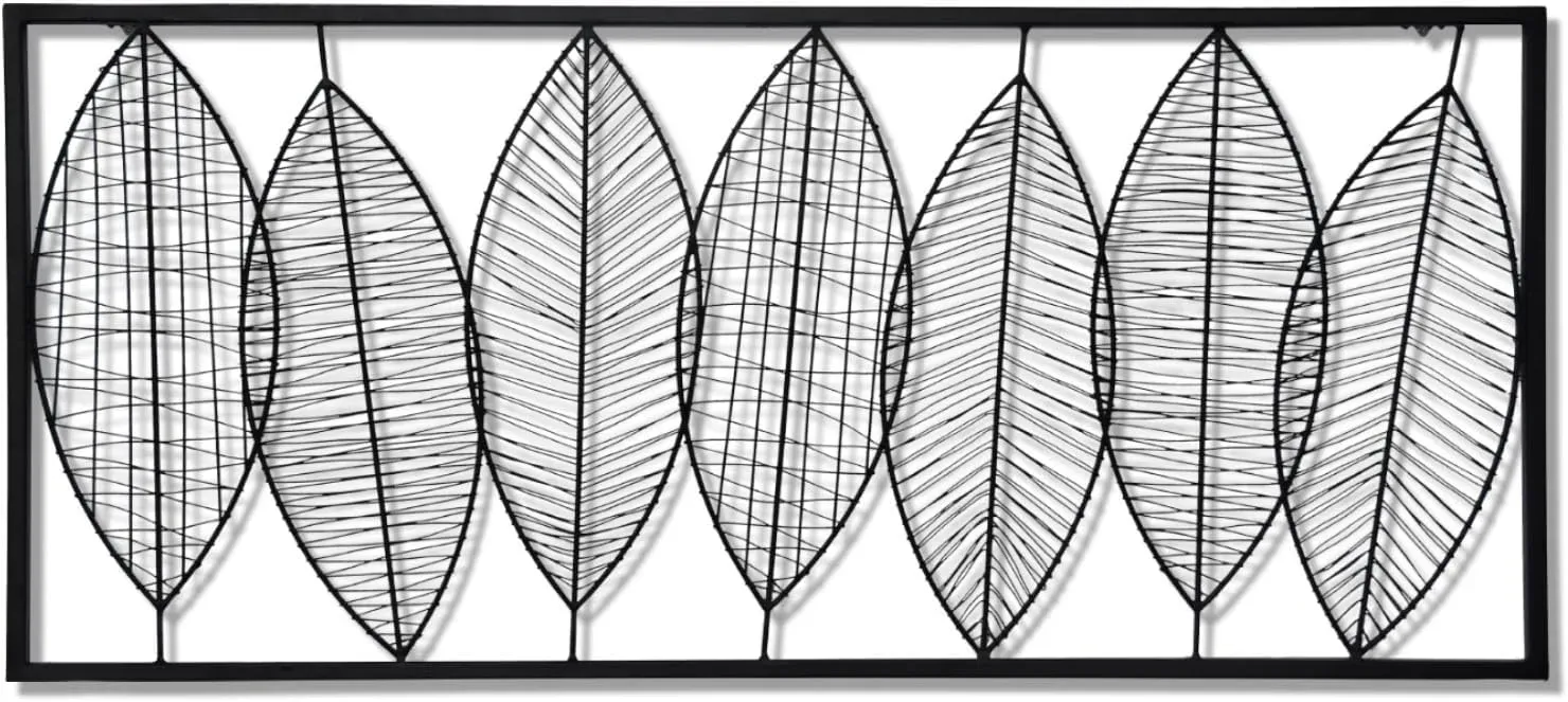 Panel svart metall väggdekor, blad linje dekor minimalistisk metall väggkonst, abstrakt metallväggskulpturer, metall modern vägg hänger för