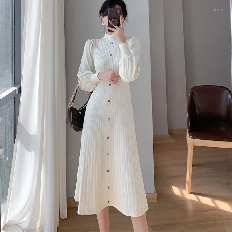 Casual Dresses Ladies 2024 Autumm Winter Korean Style tröja Stickad Office Lady Dress Elegant Fashion Big Size Women's Clothing