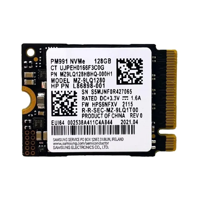 Enceinte PM991 128G 2230 PCIE3.0 NVME SSD Transfert de données à grande vitesse pour les tablettes d'ordinateur portable Carte de disque dur de stockage