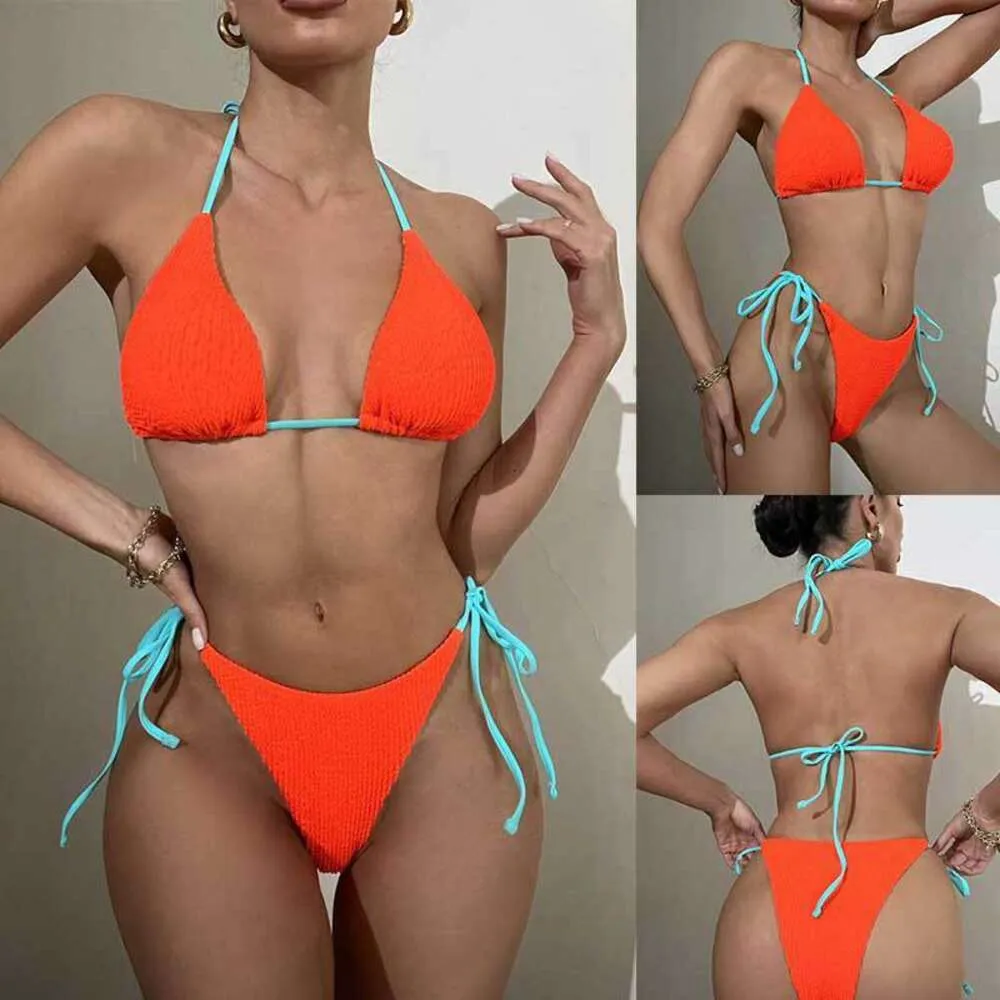 Bikini solide Schnüre -up Split Badeanzug Frauen offener Schnürbikini Bikini