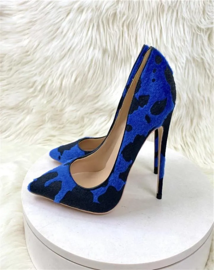 2023 New Luxury Women Shoes Fashion Blue Cow Woman Hairy Flock Pointed Toes High Heel Shoe Comfortable Elegant Ladies Formal Dress8035453
