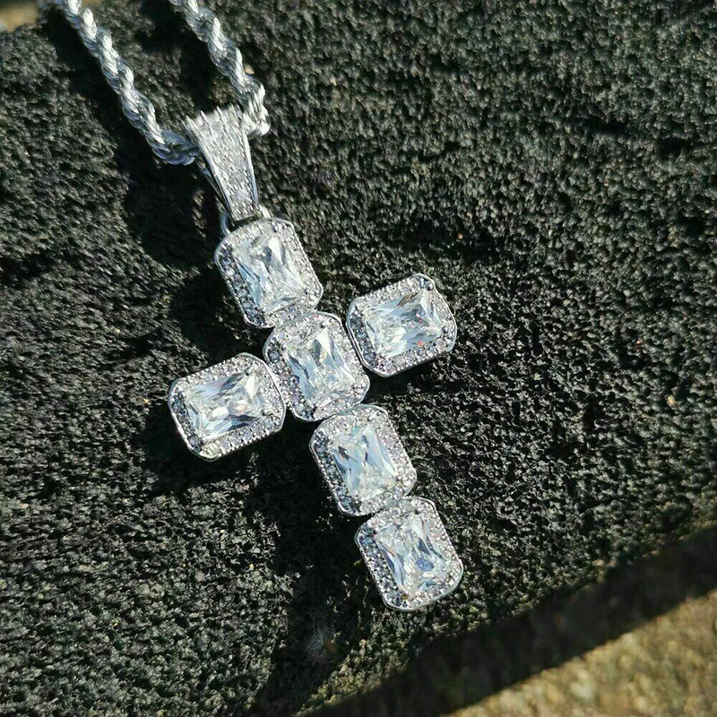 2024 CHOUCONG HIP HOP CROSS PENDANT Vintage smycken 10kt vitt guldfyllning prinsessa klipp 5a kubik zirkon cz diamant ädelstenar fest strand kvinnor halsband för män gåva