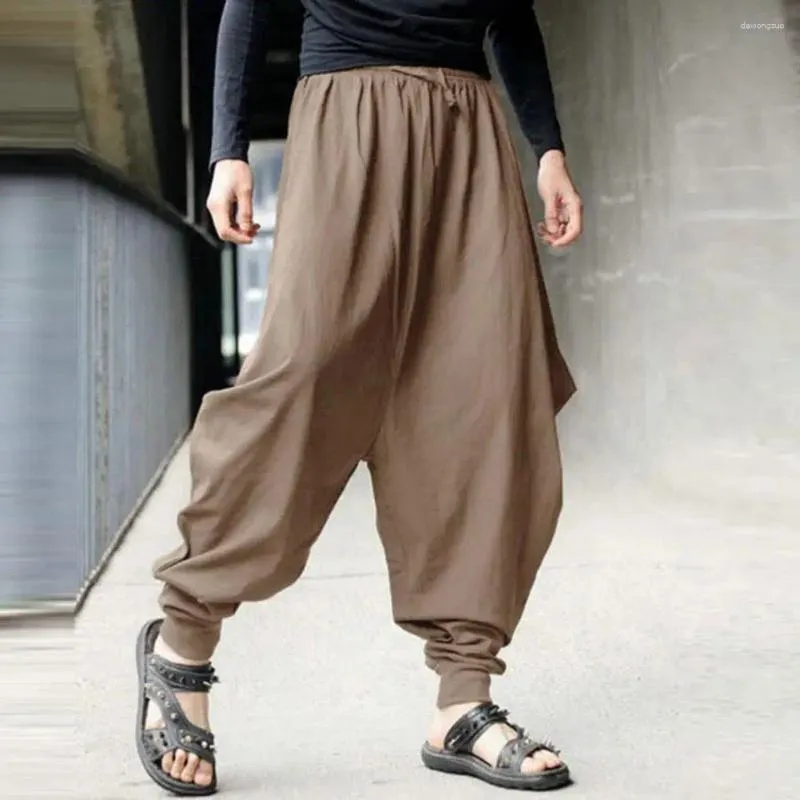 Мужские брюки Harem Drop Crotch Solid Color Shinkstring Vintage Mid Rise Ary Ancle Sacly для производительности