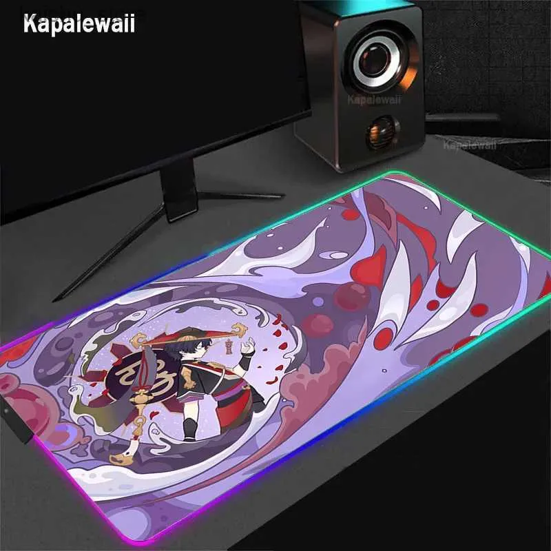 Мышиные накладки запястья покоятся Genshin Impact RGB Gaming Mousepads Аниме Funina Gange Deskpad Cheelbod Mate Med Gamer Mousepad XXL Mouse Pad Luminous Mouse Mats Y240419