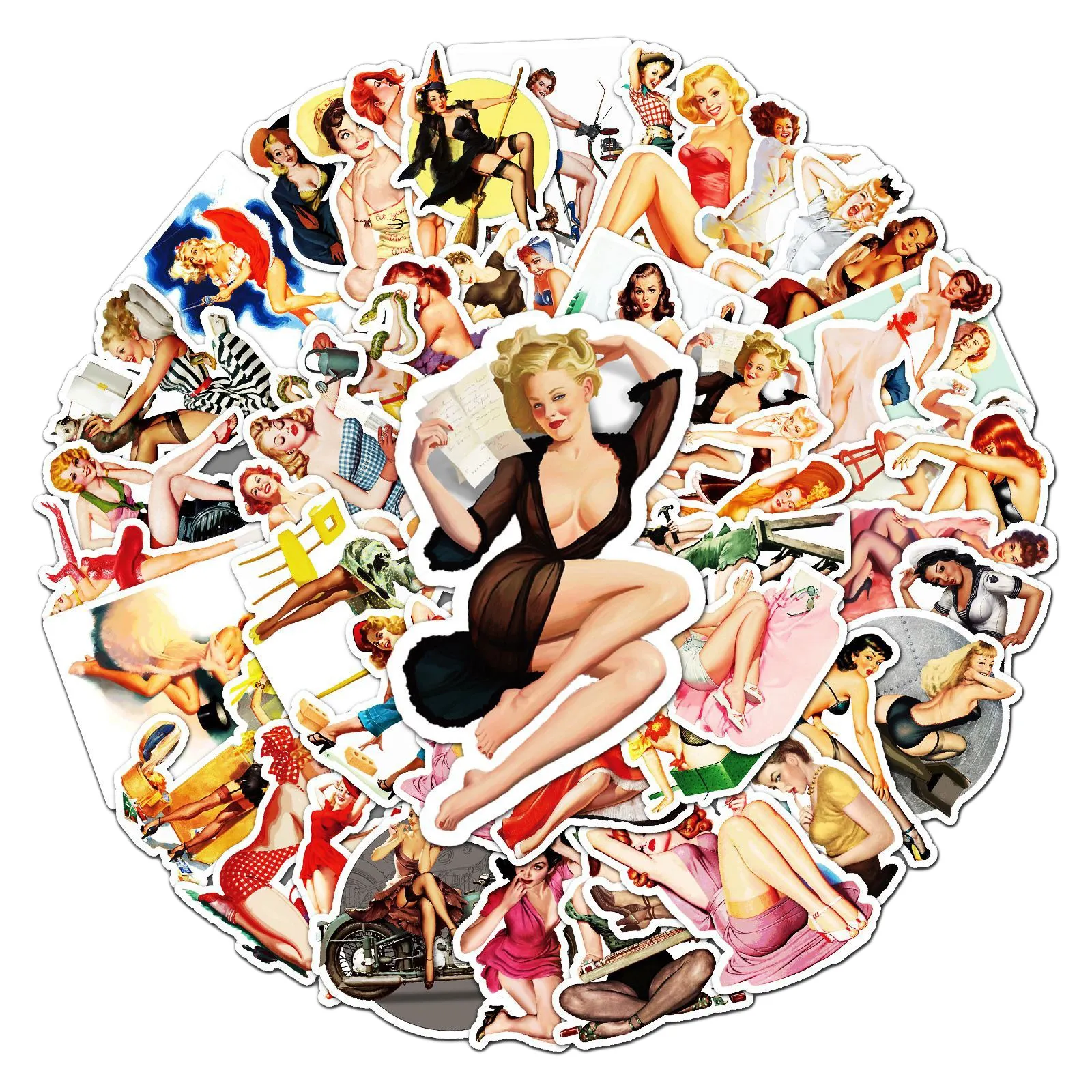 50pcs / lot Sexy Retro Girl Stickers Vintage Beauty Girls Girls Stickers Vinyl Afficulture étanché