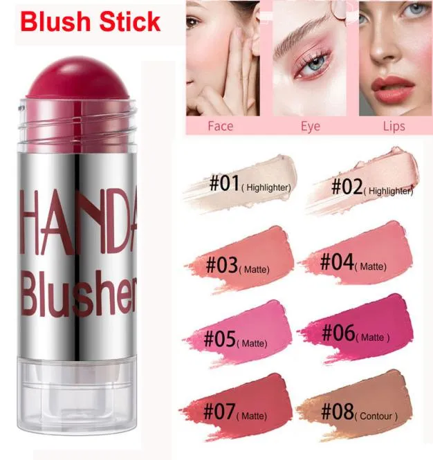 Pucątny kremowy rumieniec makijaż makijaż twarz i oczy usta 8 kolorów Blush Sticks Mat Shimmer nawilżanie