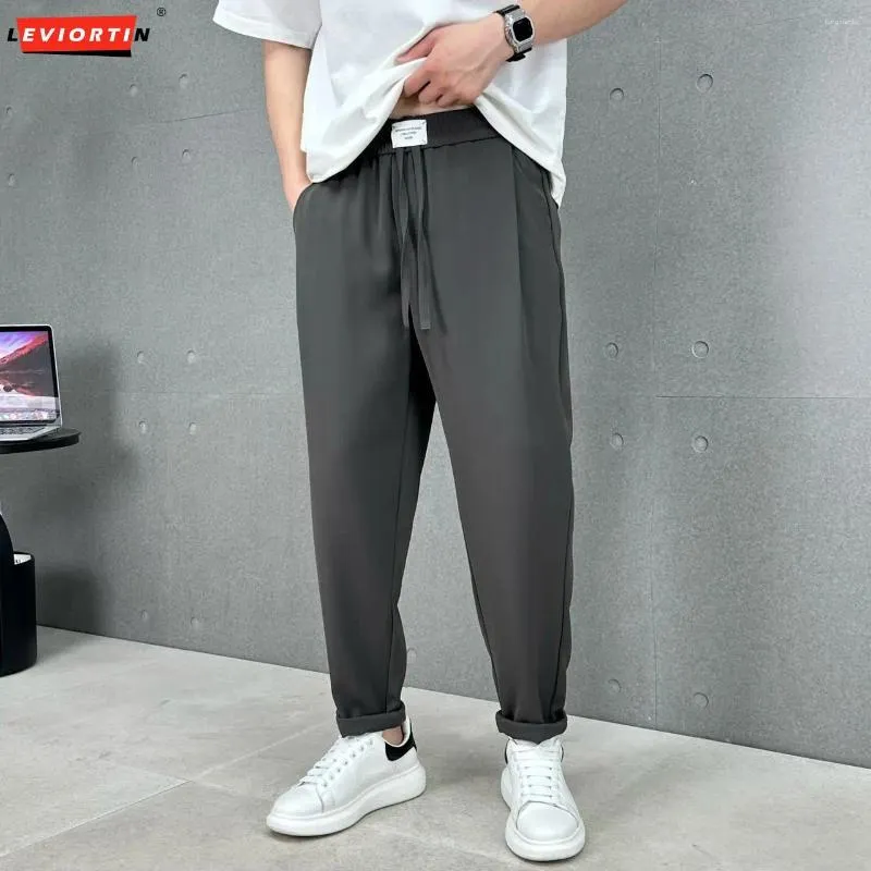 Ternos masculinos Summer Ice Silk Pants for Men Streetwear suave pendurado perna reta versátil casual respirável