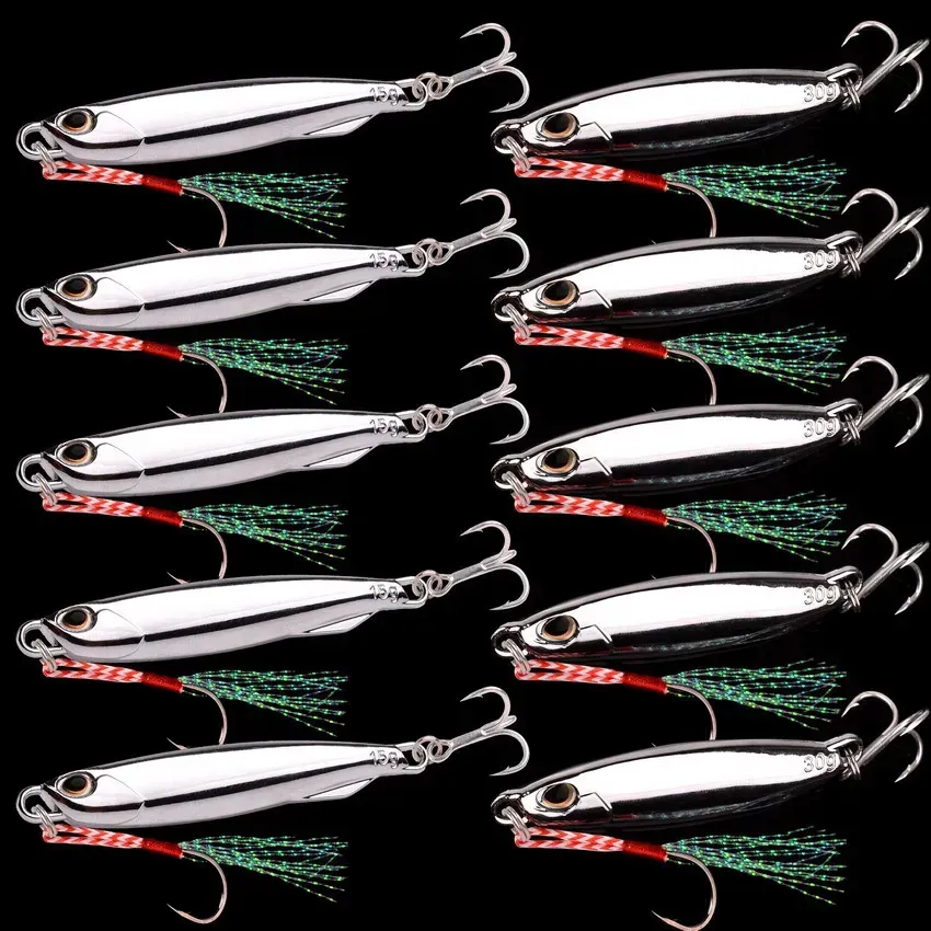 Lures BAITS LURS 10PCOT METAL CAST JIG SPOON 10G 15G 20G 30G 40G LUres Ensemble avec crochet coulant Jigging Fish Fish Bass Fishing Lere Artifi