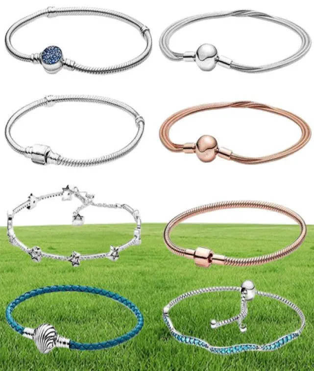 S925 Sterling Sliver Couleur Moments Bracelet Star Wave Bracelet Rose Gold Chain pour les femmes Ajuster les charmes originaux2643480