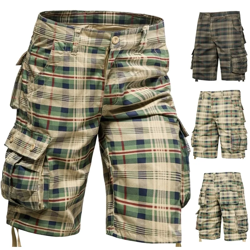 Mens Medium Pants Summer Cotton Bekväm utomhussportstrandbyxor Trendplädet Shorts Loose Straight Large Size Cargo Pants 240327
