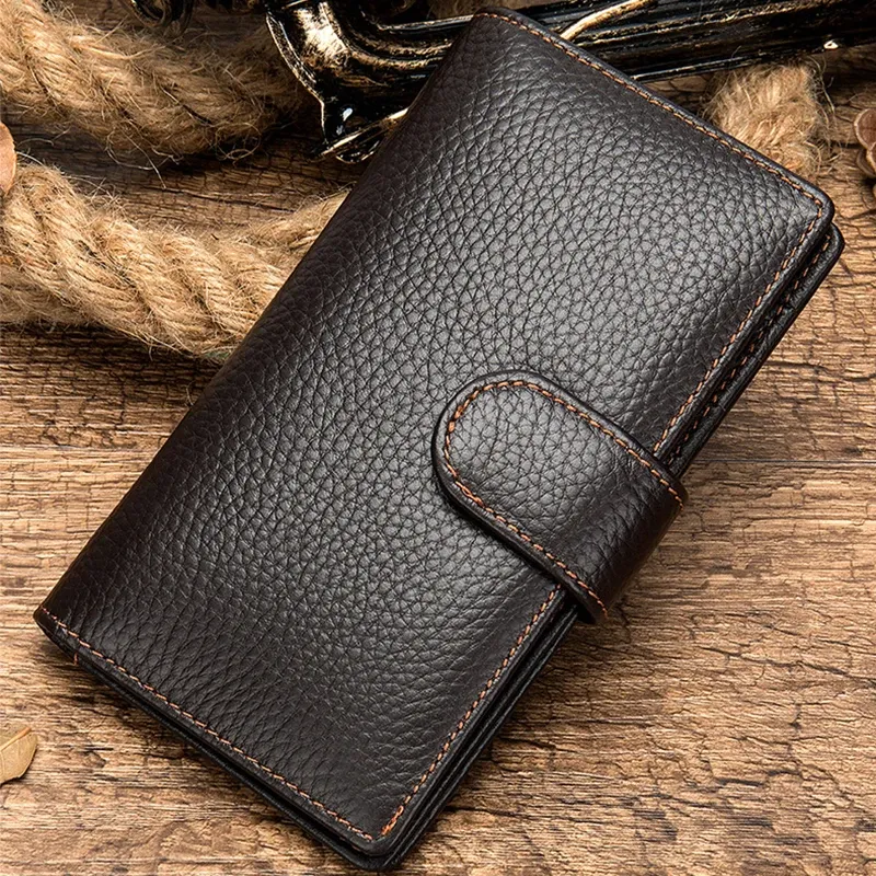 Portafogli semplici design da uomo portafoglio lungo il design classico in pelle vera vera in pelle lunghe borsetta bifold da 10 pezzi slot slot in contanti