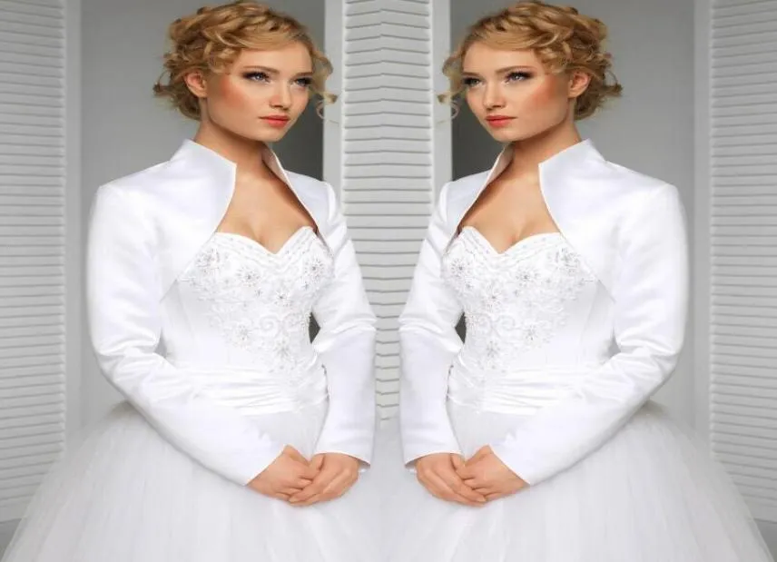 real custom made size and color wedding jacket satin long sleeves high collar bride accessories bridal bolero shrug wraps sh4490919