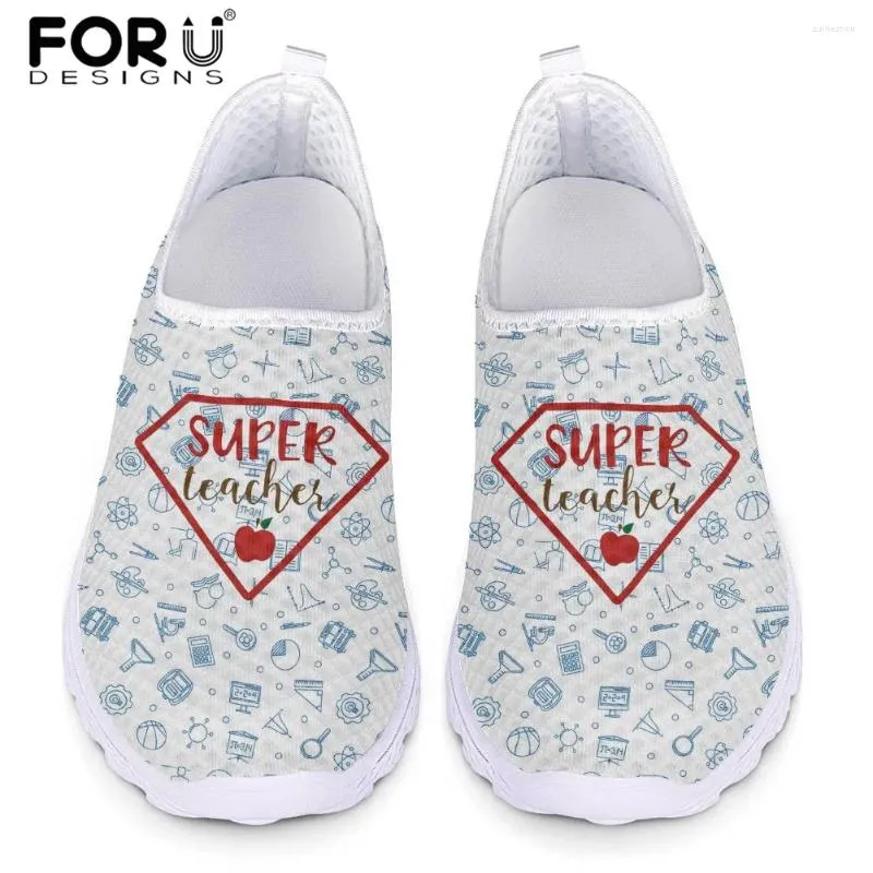 Chaussures décontractées forudesignens Super professeur Impression Slip on Flats Femme Breffe des baskets d'été Breakers pour les professeurs