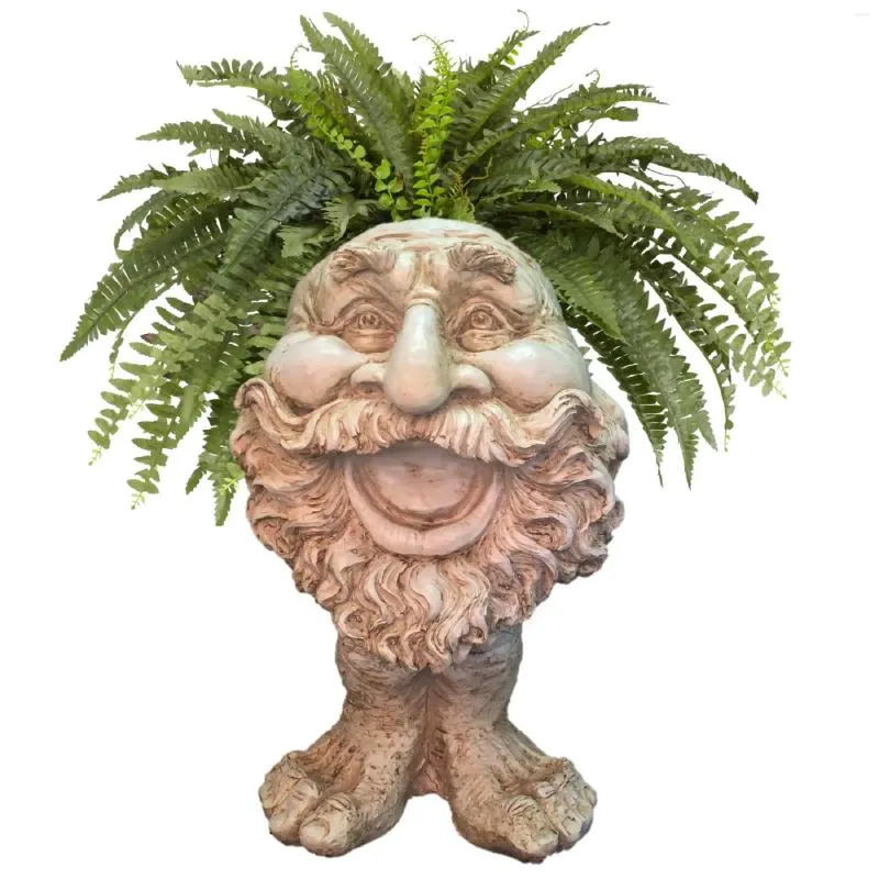 Garden Decorations 18"H Antique White Ole Salty The Muggly Face Humorous Statue Planter Pot For Decoration Sculpture Yard Art Lawn Patio