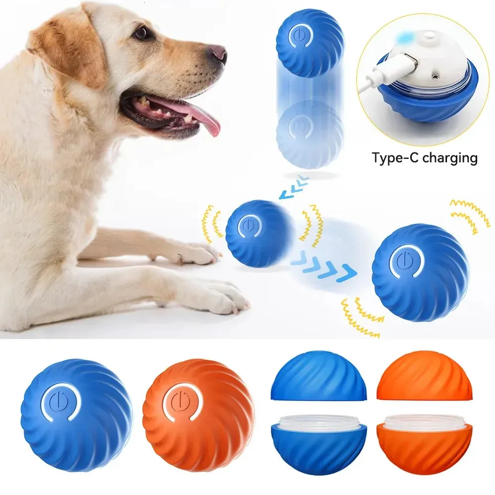 Smart Dog Toy Ball Automatic Moving Bouncing Rolling Ball for Small Medium Dog Cat Toy USB Rechargeable Dog Ball Rubber 240418