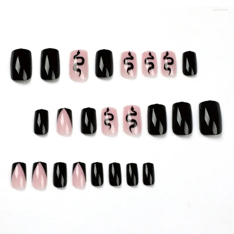 False Nails Full Cover French Black-Snake Mönster Tryck på DIY Manicure Tool Drop