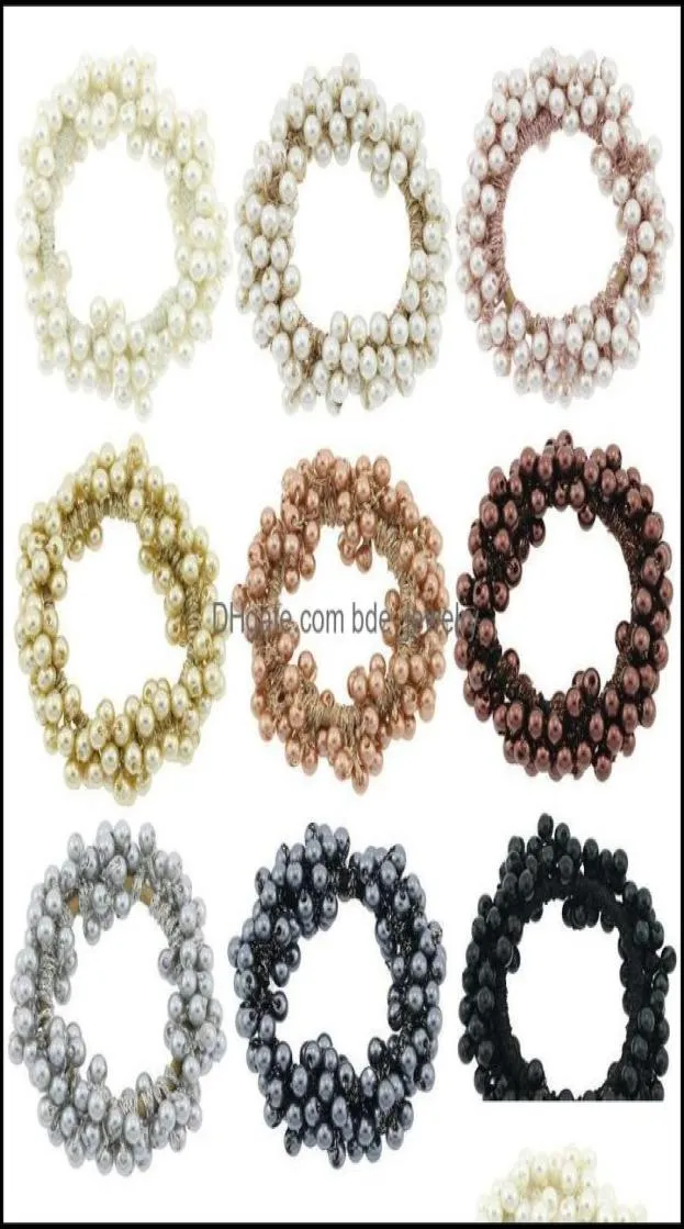 Hair Accessories Woman Elegant Pearl Ties Beads Girls Scrunchies Rubber Bands Ponytail Holders Soft Elastic Band Scrunchy Drop Del9861165