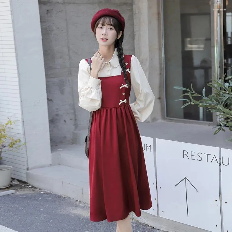 Casual Dresses Korea Style Autumn Women Elegant Dress Mori Girl Sweet Long Sleeve One-Piece