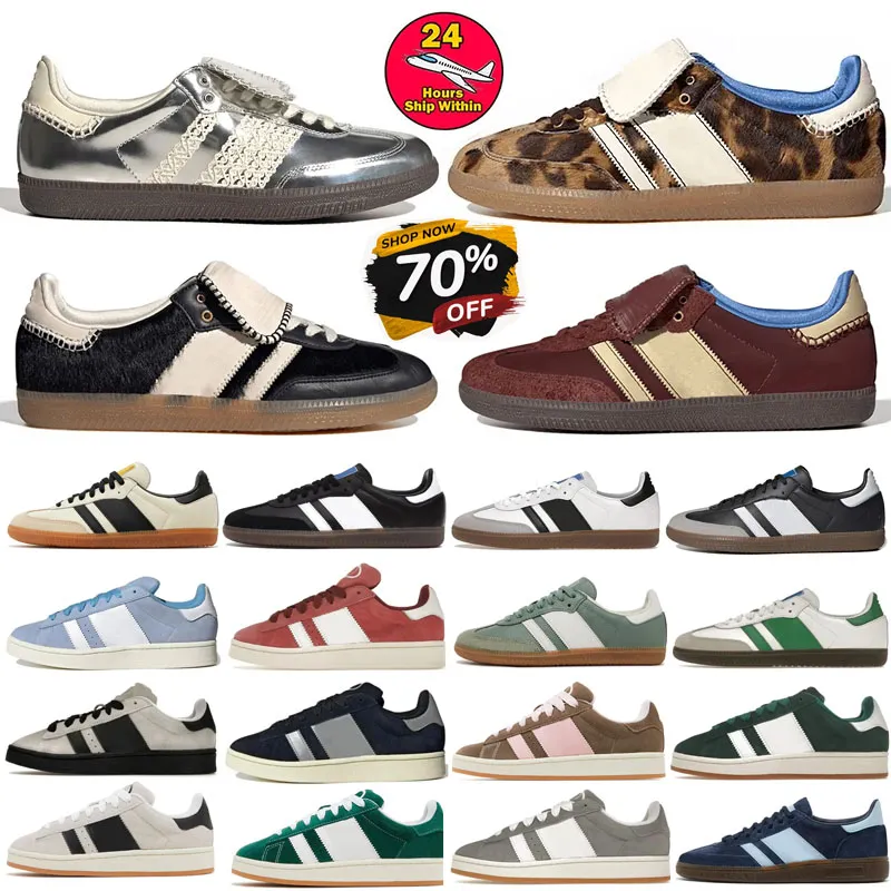 Sambaba Sneakers feminino 2024 Sapatos de grife masculinos estampas de leopardo wales bonner og para homens treinadores homens marrons marrom marrom preto branco calças colegial colegial sapatos casuais