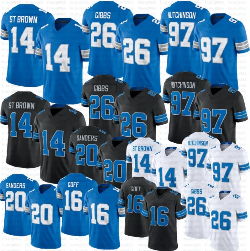 2024 Nouveau Hutchinson Jahmyr Gibbs Jack Campbell Sam Laporta Football Jersey Amon-Ra St Brown Barry Sanders Jared Goff Montgomery Rodriguez Penei Sewell