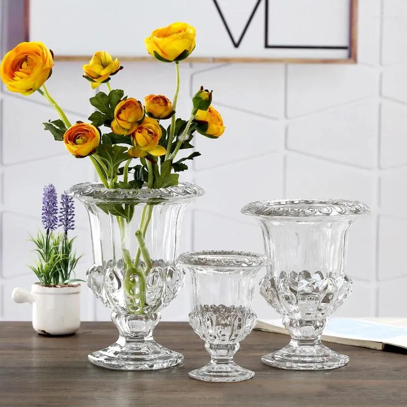 Vasi Vasi di fiori di vetro Crystal Set trasparente spesso rotondo idroponico arredamento per la casa di matrimonio mini retrò chiaro per i fiori