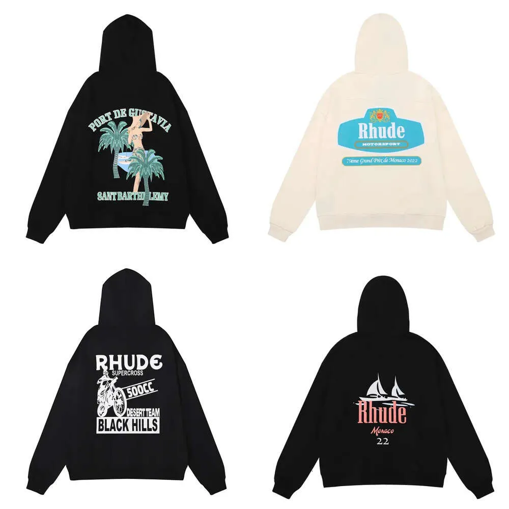 Letter Rhude Print Loose Long Sleeve Hoodies Fashion Sports Hoodie Men's Women's Sweatshirt