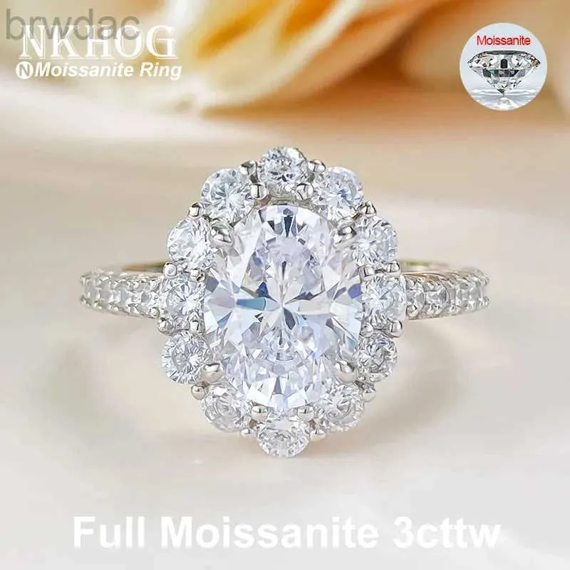 Solitaire Ring Nkhog Full Moissanite 7 * 9 mm OVAL CUT RING FEMMES S925 STERLING Silver Women Eternity Engagement Band Cadeaux GRA Certified D240419