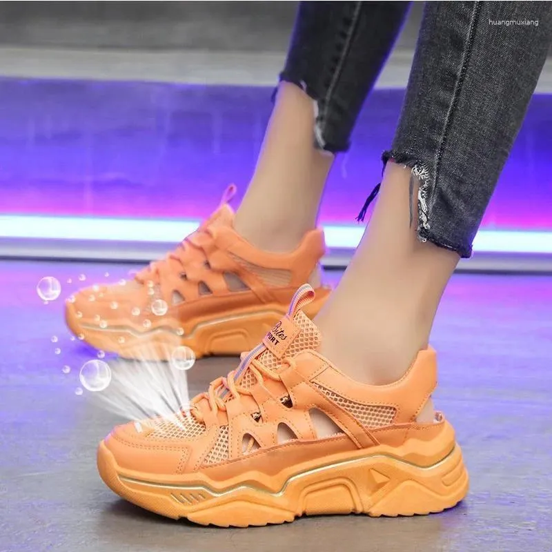 Fitness Shoes Mesh Sneakers Women 2024 Trendy Chunky Summer Breath Platform Casual Woman Woman Orange White Basket Femme